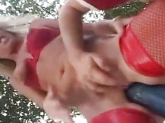 Worlds biggest dildo fuck and fisted blonde whore in a park
